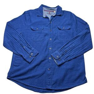 Woolrich Button Up Cotton Shirt Pockets Mens L Navy Blue